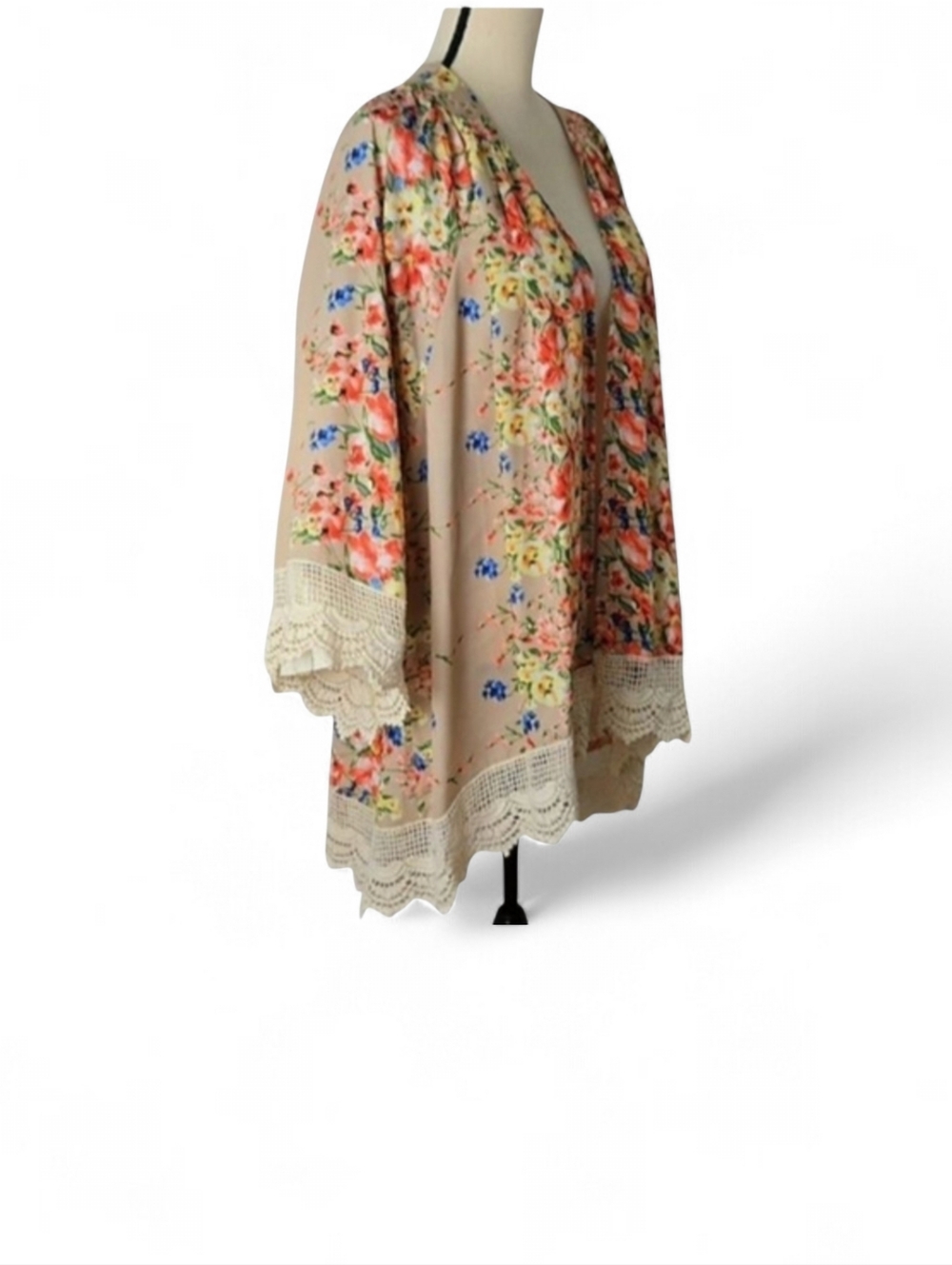 Umgee Floral Print Lace Trim Kimono – M/L - Picture 5 of 7